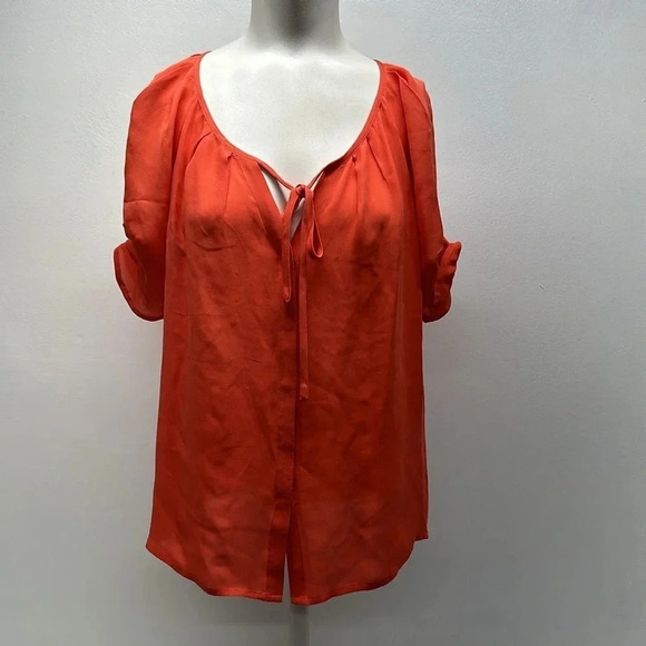 Joie Blouse Top Shirt Short Sleeve V-Neck Tie Bow Pure Silk Chiffon Size Medium - Picture 1 of 12